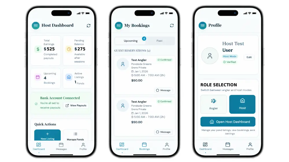 Pond owner managing listing and bookings on PondShare app